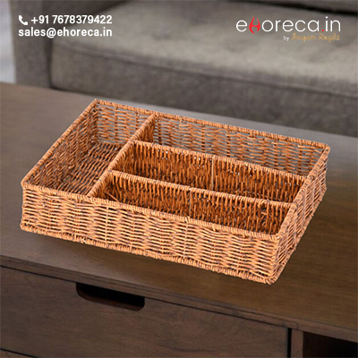 Poly Rattan Cutlery Basket with Compartment