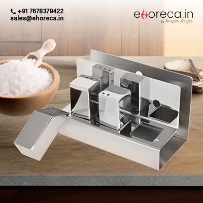SS Salt and Pepper Set with Toothpick & Tissue Paper Holder